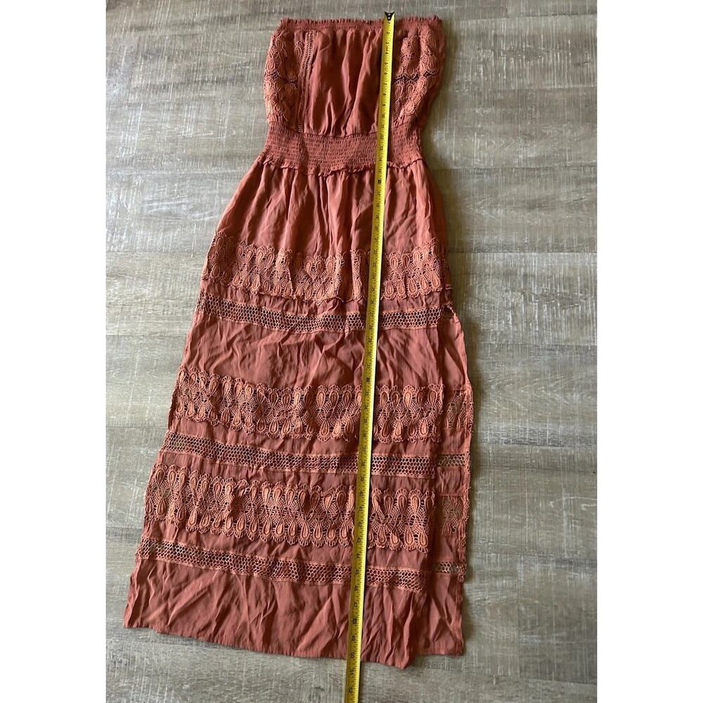 Elan Athena Strapless Lace Maxi Dress Smocked Beach Cover Up Clay M Boho - Picture 10 of 14